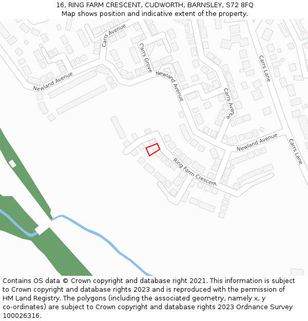 16, RING FARM CRESCENT, CUDWORTH, BARNSLEY, S72 8FQ: Location map and indicative extent of plot