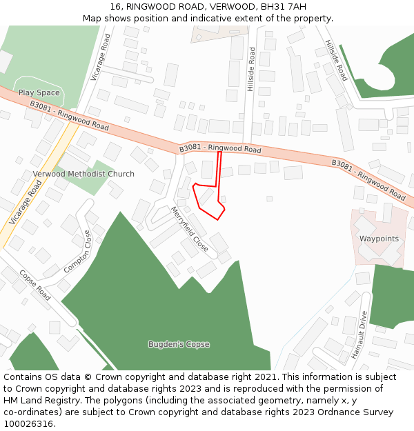 16, RINGWOOD ROAD, VERWOOD, BH31 7AH: Location map and indicative extent of plot