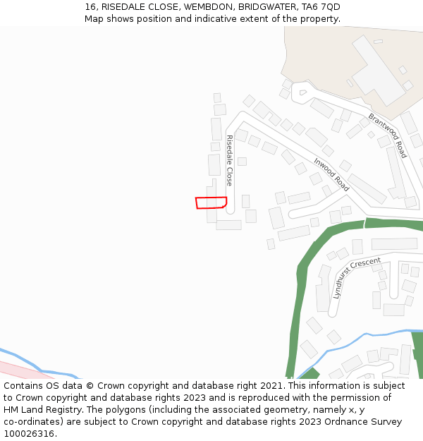 16, RISEDALE CLOSE, WEMBDON, BRIDGWATER, TA6 7QD: Location map and indicative extent of plot