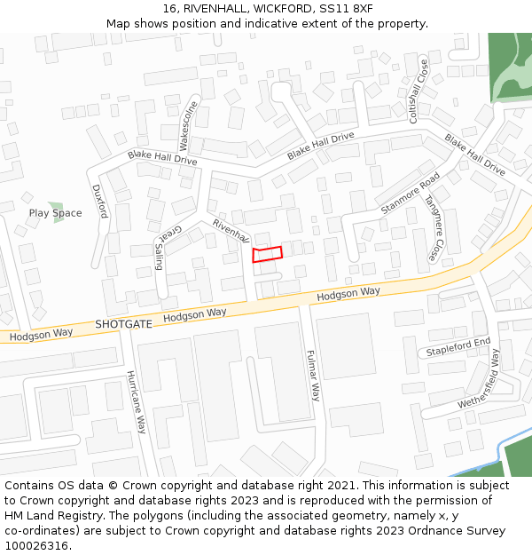 16, RIVENHALL, WICKFORD, SS11 8XF: Location map and indicative extent of plot