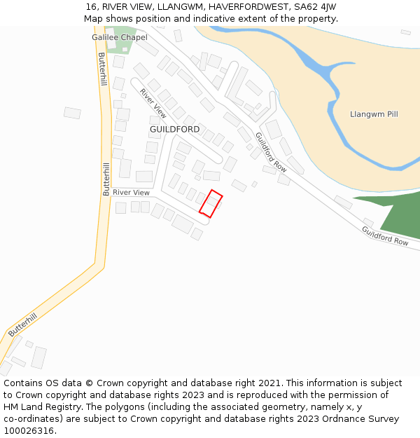 16, RIVER VIEW, LLANGWM, HAVERFORDWEST, SA62 4JW: Location map and indicative extent of plot