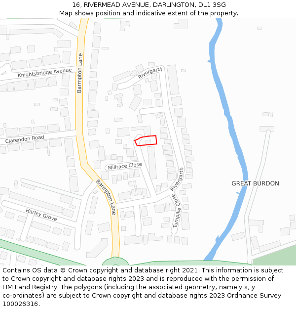 16, RIVERMEAD AVENUE, DARLINGTON, DL1 3SG: Location map and indicative extent of plot