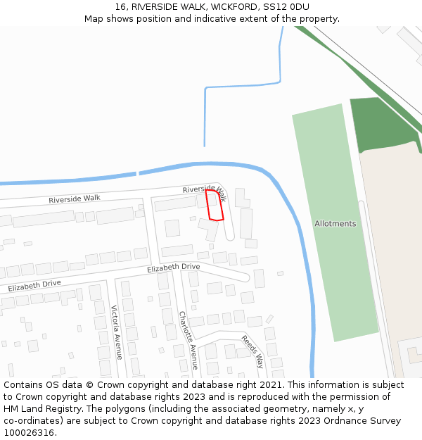 16, RIVERSIDE WALK, WICKFORD, SS12 0DU: Location map and indicative extent of plot