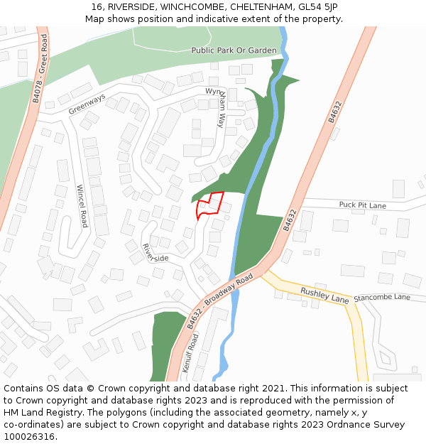 16, RIVERSIDE, WINCHCOMBE, CHELTENHAM, GL54 5JP: Location map and indicative extent of plot