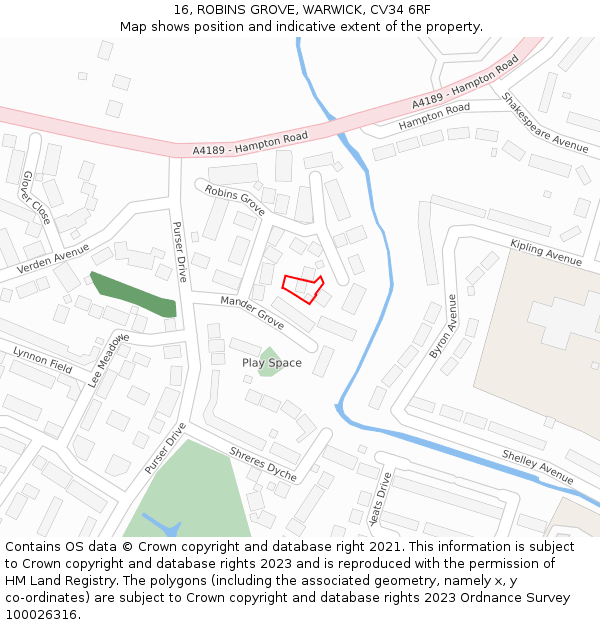 16, ROBINS GROVE, WARWICK, CV34 6RF: Location map and indicative extent of plot