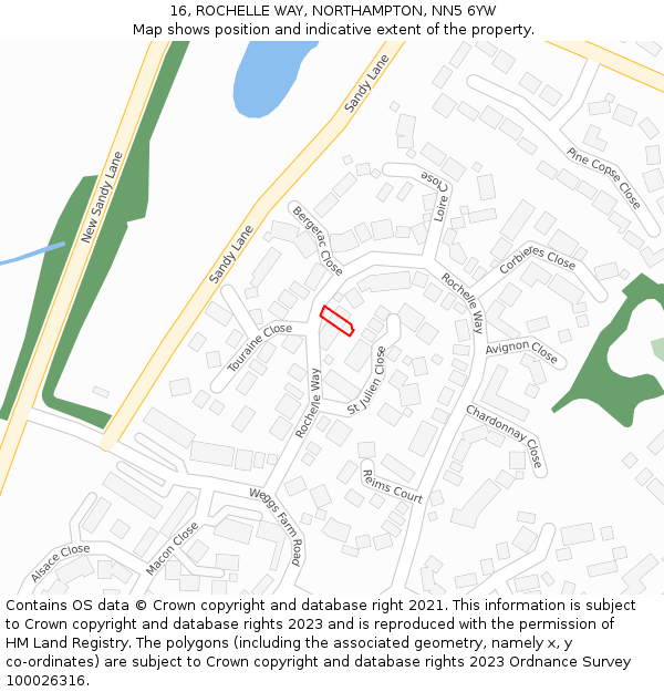 16, ROCHELLE WAY, NORTHAMPTON, NN5 6YW: Location map and indicative extent of plot