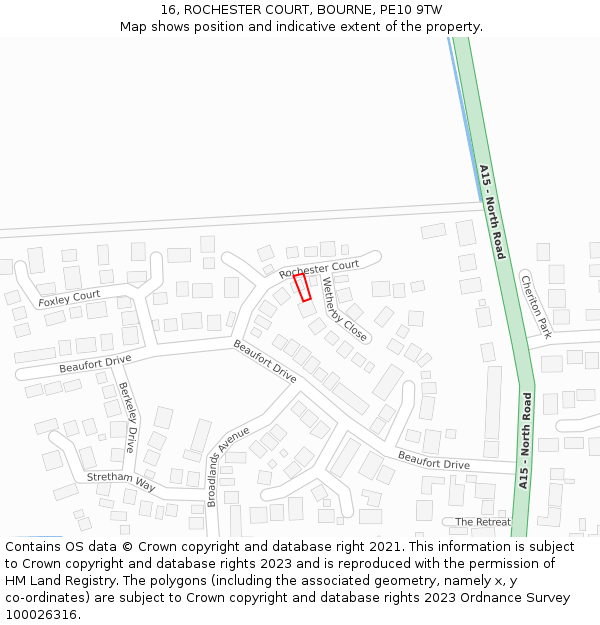 16, ROCHESTER COURT, BOURNE, PE10 9TW: Location map and indicative extent of plot