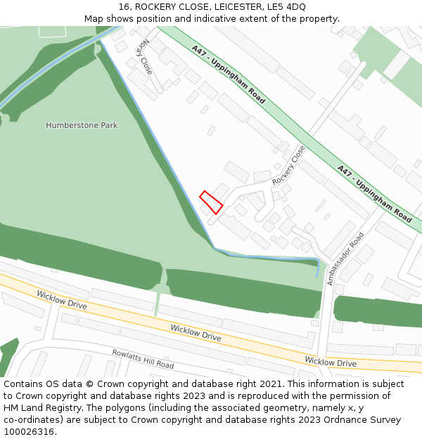 16, ROCKERY CLOSE, LEICESTER, LE5 4DQ: Location map and indicative extent of plot