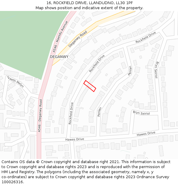 16, ROCKFIELD DRIVE, LLANDUDNO, LL30 1PF: Location map and indicative extent of plot