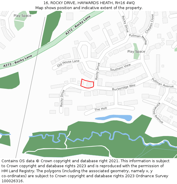 16, ROCKY DRIVE, HAYWARDS HEATH, RH16 4WQ: Location map and indicative extent of plot