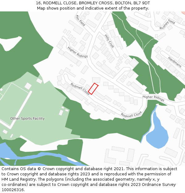 16, RODMELL CLOSE, BROMLEY CROSS, BOLTON, BL7 9DT: Location map and indicative extent of plot