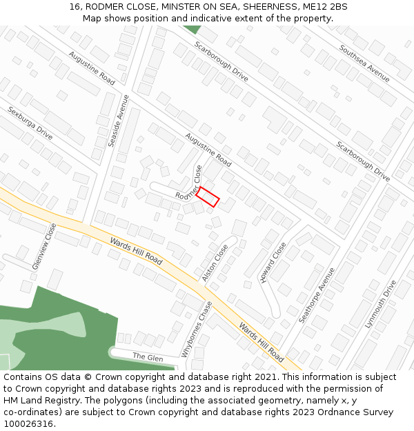 16, RODMER CLOSE, MINSTER ON SEA, SHEERNESS, ME12 2BS: Location map and indicative extent of plot
