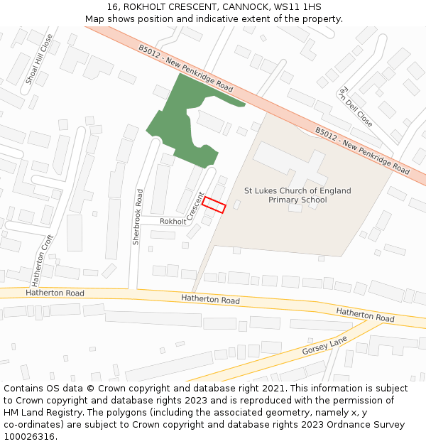 16, ROKHOLT CRESCENT, CANNOCK, WS11 1HS: Location map and indicative extent of plot