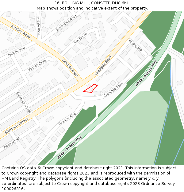 16, ROLLING MILL, CONSETT, DH8 6NH: Location map and indicative extent of plot