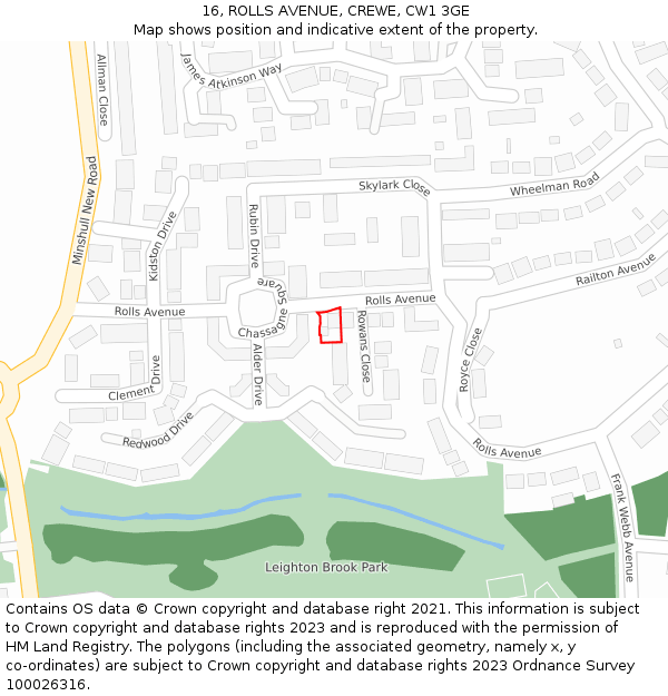 16, ROLLS AVENUE, CREWE, CW1 3GE: Location map and indicative extent of plot