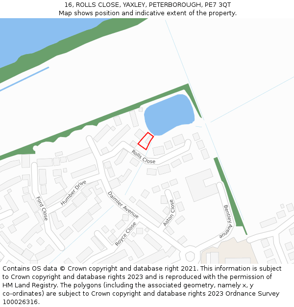 16, ROLLS CLOSE, YAXLEY, PETERBOROUGH, PE7 3QT: Location map and indicative extent of plot
