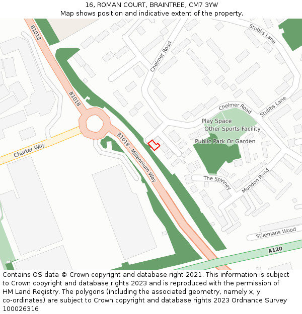 16, ROMAN COURT, BRAINTREE, CM7 3YW: Location map and indicative extent of plot