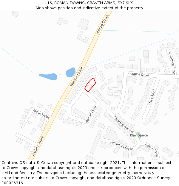 16, ROMAN DOWNS, CRAVEN ARMS, SY7 9LX: Location map and indicative extent of plot