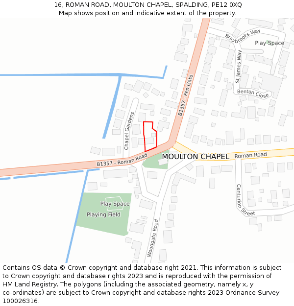 16, ROMAN ROAD, MOULTON CHAPEL, SPALDING, PE12 0XQ: Location map and indicative extent of plot