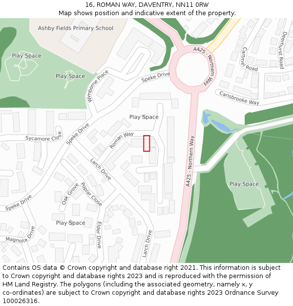 16, ROMAN WAY, DAVENTRY, NN11 0RW: Location map and indicative extent of plot