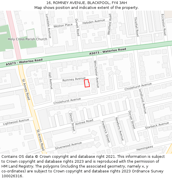 16, ROMNEY AVENUE, BLACKPOOL, FY4 3AH: Location map and indicative extent of plot