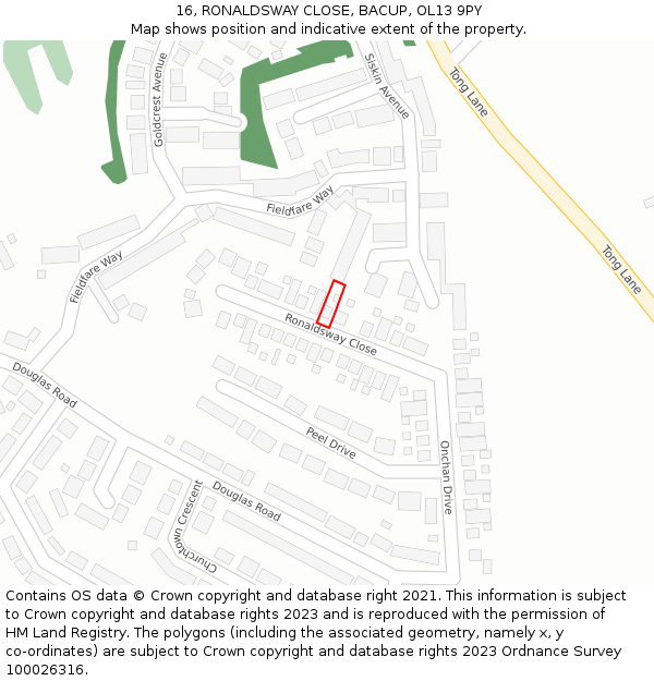16, RONALDSWAY CLOSE, BACUP, OL13 9PY: Location map and indicative extent of plot