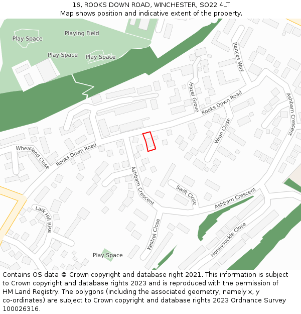 16, ROOKS DOWN ROAD, WINCHESTER, SO22 4LT: Location map and indicative extent of plot