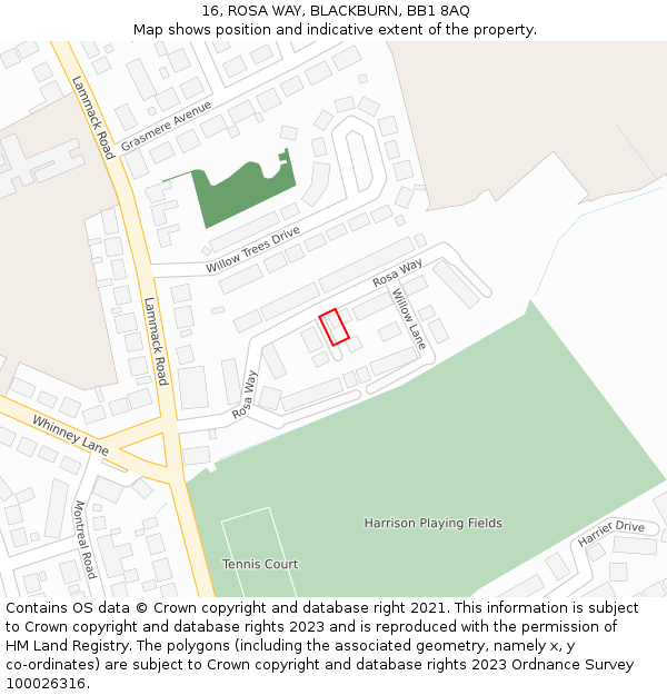 16, ROSA WAY, BLACKBURN, BB1 8AQ: Location map and indicative extent of plot