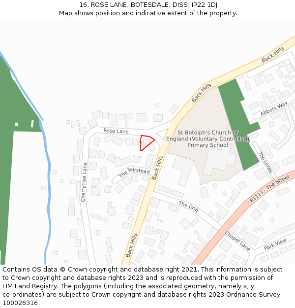 16, ROSE LANE, BOTESDALE, DISS, IP22 1DJ: Location map and indicative extent of plot