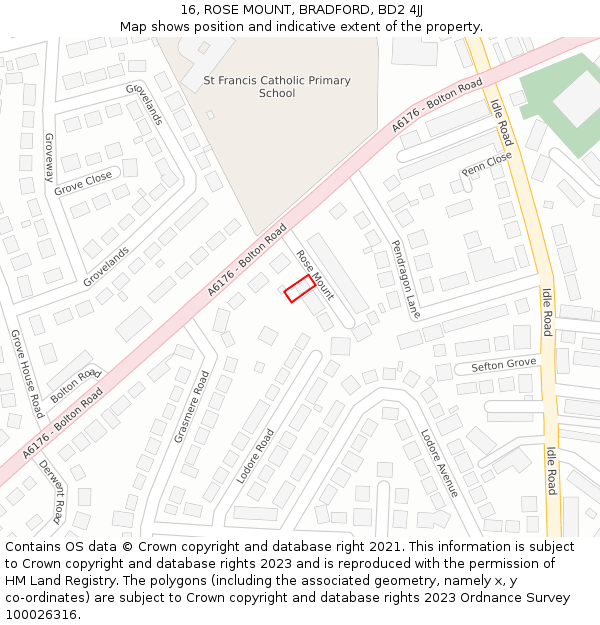 16, ROSE MOUNT, BRADFORD, BD2 4JJ: Location map and indicative extent of plot