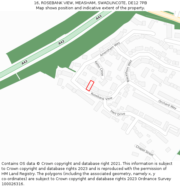 16, ROSEBANK VIEW, MEASHAM, SWADLINCOTE, DE12 7PB: Location map and indicative extent of plot