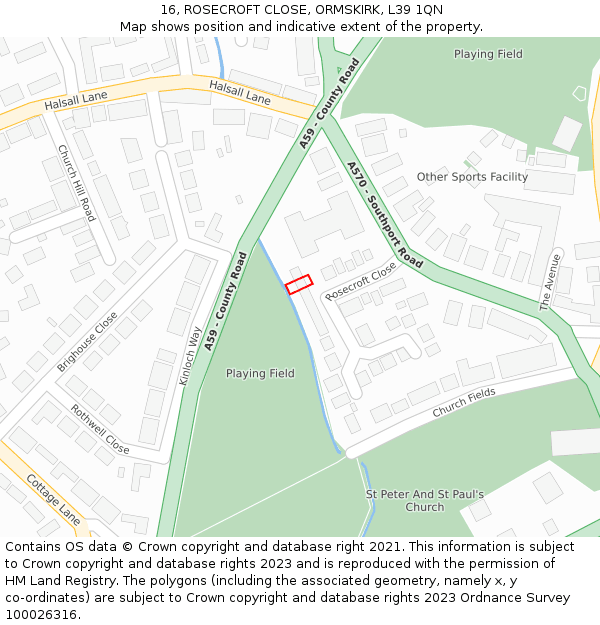 16, ROSECROFT CLOSE, ORMSKIRK, L39 1QN: Location map and indicative extent of plot