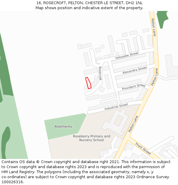 16, ROSECROFT, PELTON, CHESTER LE STREET, DH2 1NL: Location map and indicative extent of plot