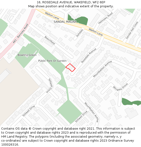 16, ROSEDALE AVENUE, WAKEFIELD, WF2 6EP: Location map and indicative extent of plot