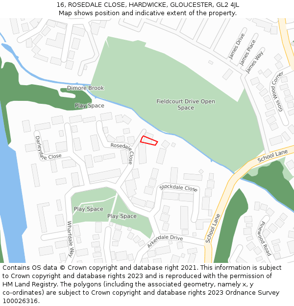 16, ROSEDALE CLOSE, HARDWICKE, GLOUCESTER, GL2 4JL: Location map and indicative extent of plot