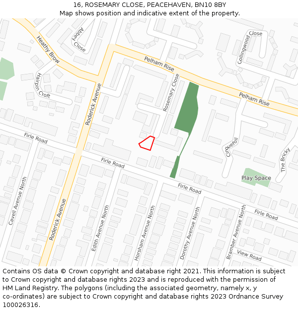 16, ROSEMARY CLOSE, PEACEHAVEN, BN10 8BY: Location map and indicative extent of plot