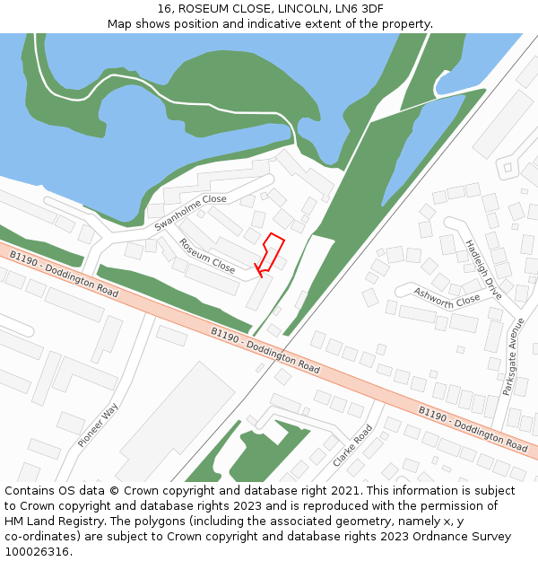 16, ROSEUM CLOSE, LINCOLN, LN6 3DF: Location map and indicative extent of plot