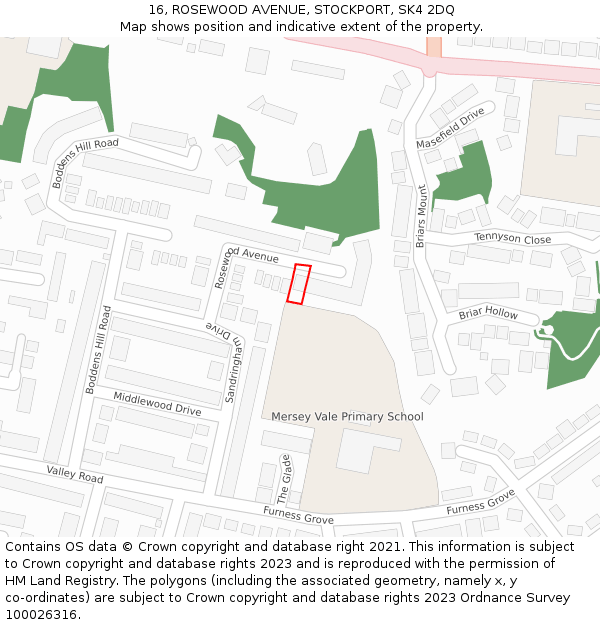16, ROSEWOOD AVENUE, STOCKPORT, SK4 2DQ: Location map and indicative extent of plot