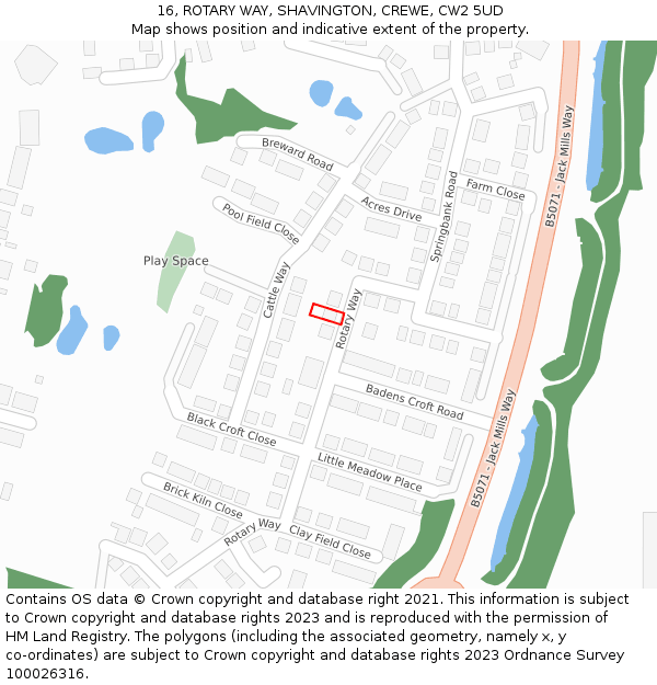 16, ROTARY WAY, SHAVINGTON, CREWE, CW2 5UD: Location map and indicative extent of plot