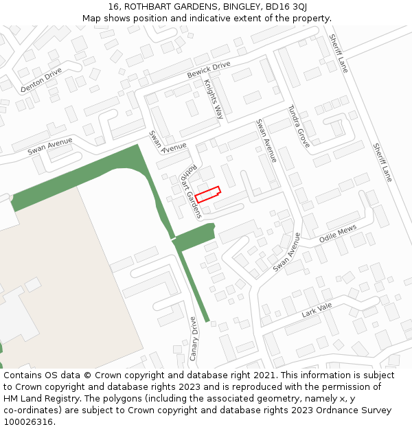 16, ROTHBART GARDENS, BINGLEY, BD16 3QJ: Location map and indicative extent of plot