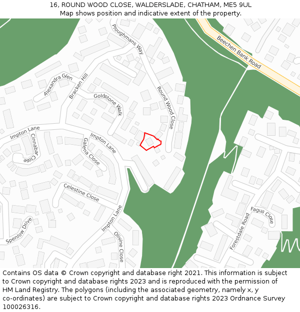 16, ROUND WOOD CLOSE, WALDERSLADE, CHATHAM, ME5 9UL: Location map and indicative extent of plot