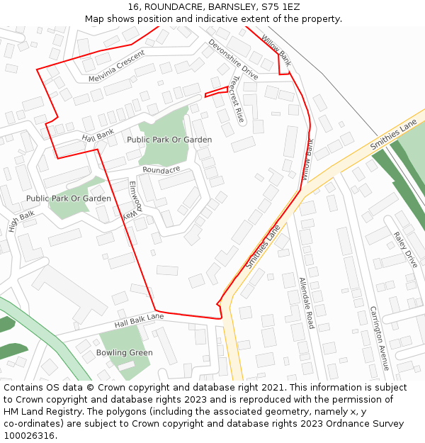 16, ROUNDACRE, BARNSLEY, S75 1EZ: Location map and indicative extent of plot