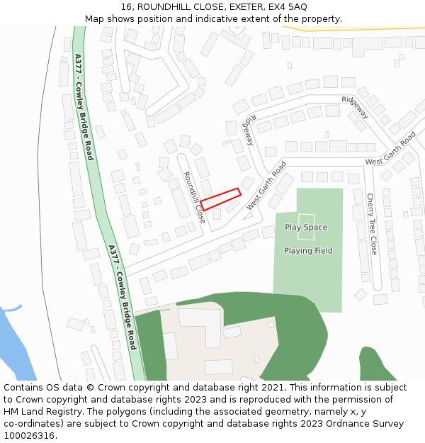16, ROUNDHILL CLOSE, EXETER, EX4 5AQ: Location map and indicative extent of plot