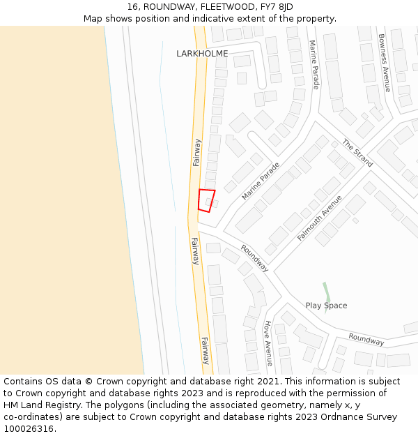 16, ROUNDWAY, FLEETWOOD, FY7 8JD: Location map and indicative extent of plot