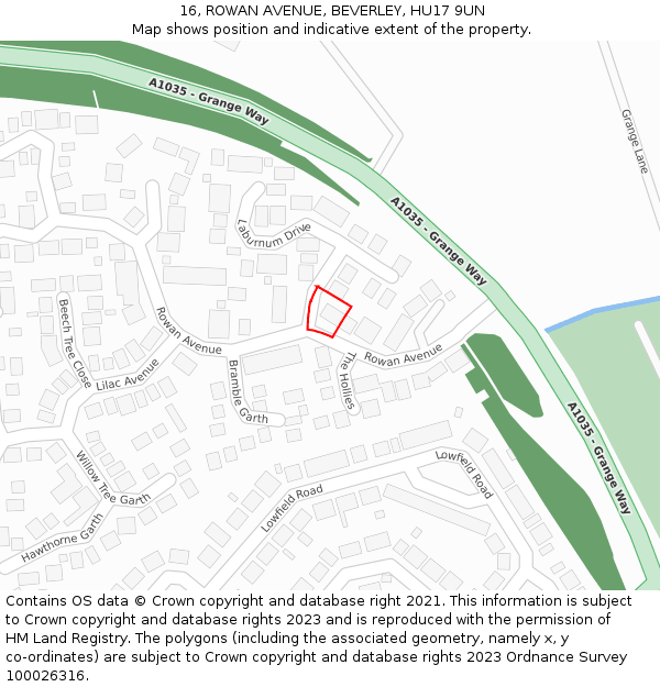 16, ROWAN AVENUE, BEVERLEY, HU17 9UN: Location map and indicative extent of plot