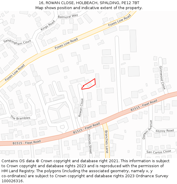 16, ROWAN CLOSE, HOLBEACH, SPALDING, PE12 7BT: Location map and indicative extent of plot