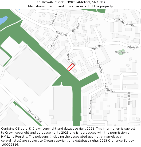 16, ROWAN CLOSE, NORTHAMPTON, NN4 5BP: Location map and indicative extent of plot