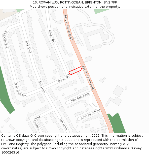 16, ROWAN WAY, ROTTINGDEAN, BRIGHTON, BN2 7FP: Location map and indicative extent of plot