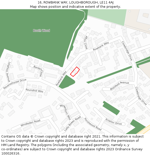 16, ROWBANK WAY, LOUGHBOROUGH, LE11 4AJ: Location map and indicative extent of plot