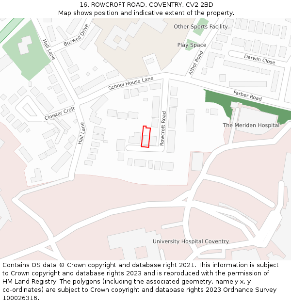 16, ROWCROFT ROAD, COVENTRY, CV2 2BD: Location map and indicative extent of plot